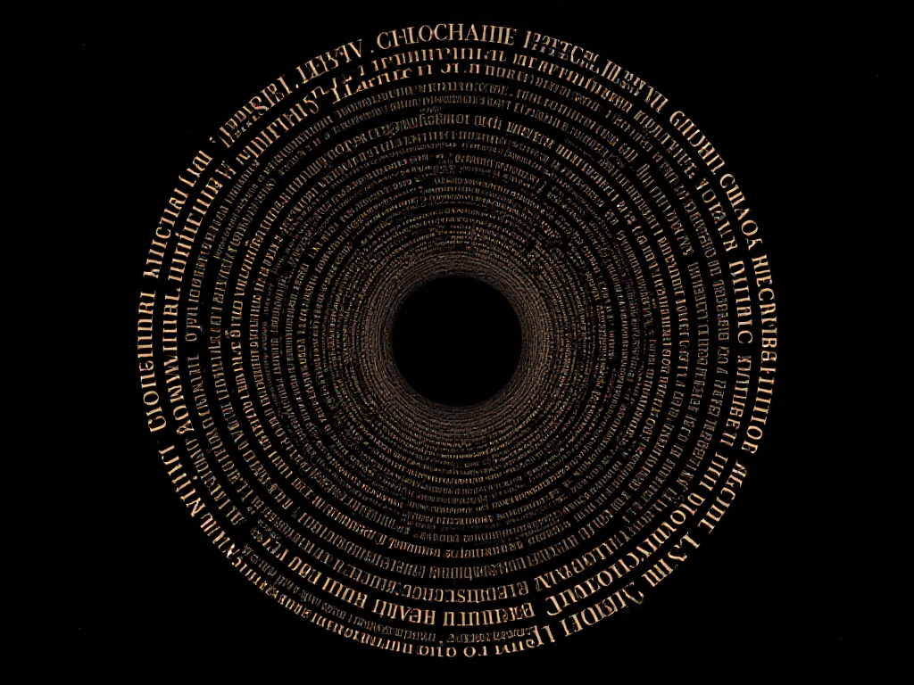 Text spiraling into a dark center